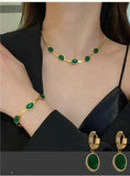 
green crystal pendant necklace set for women